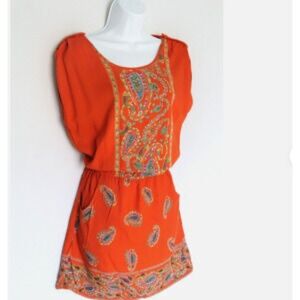 "Angie" NWT Orange Paisley Mini Dress/ Cover Up